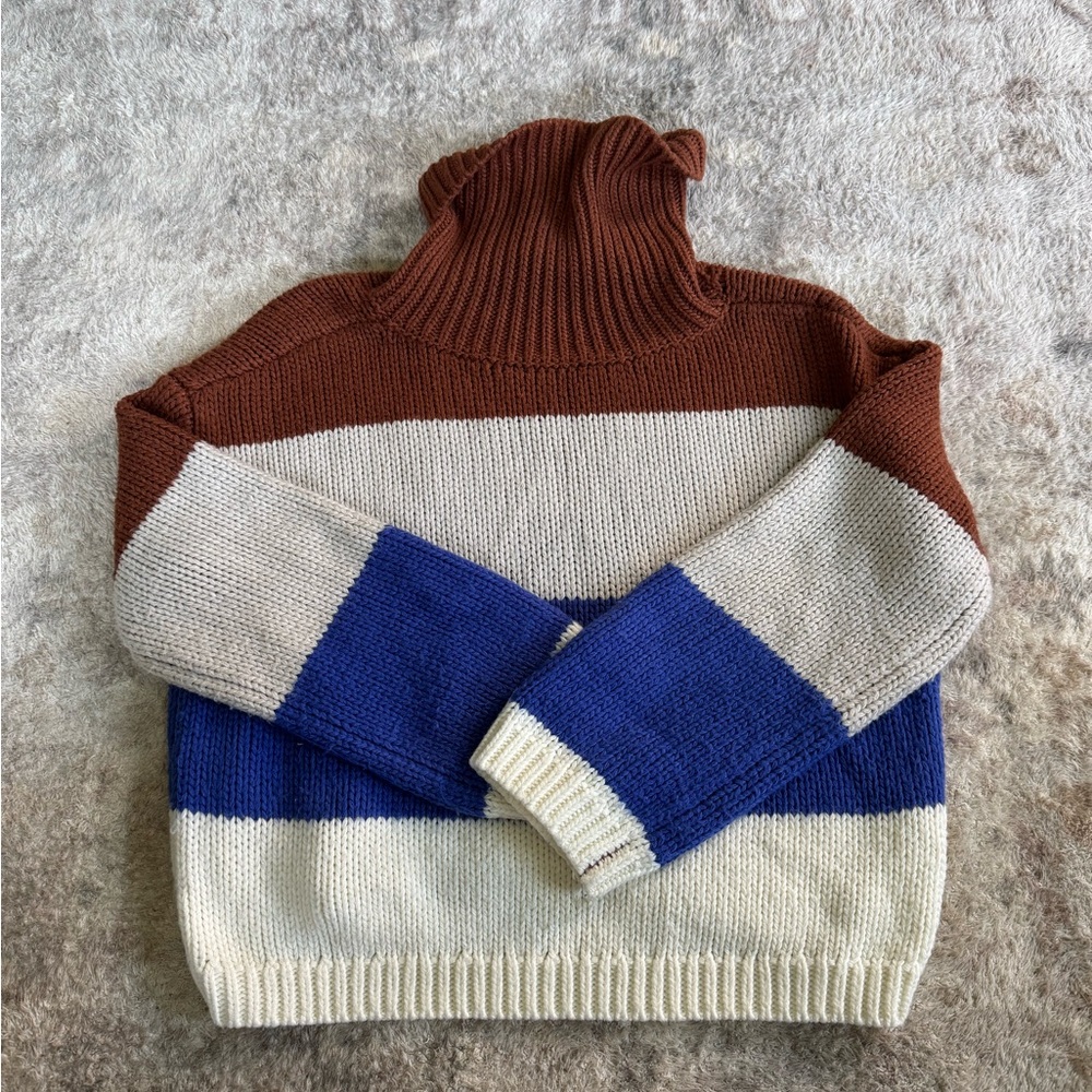 Lumiere Brown and Blue Cowl Neck Sweater